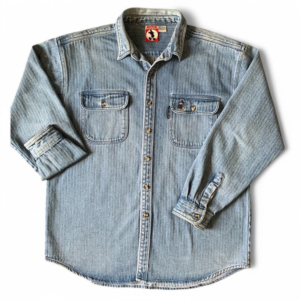 Vintage 90s Mickey Inc. Denim Long Sleeve Shirt - Extra Large - Rare!